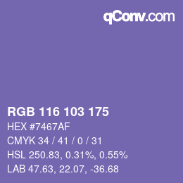 Color code: RGB 116 103 175 | qconv.com