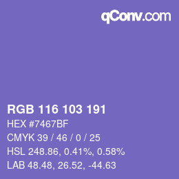 Color code: RGB 116 103 191 | qconv.com