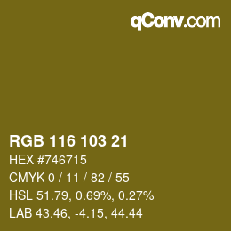 Color code: RGB 116 103 21 | qconv.com