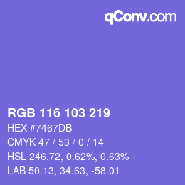 Color code: RGB 116 103 219 | qconv.com