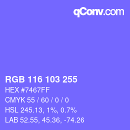 Color code: RGB 116 103 255 | qconv.com