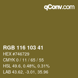 Color code: RGB 116 103 41 | qconv.com