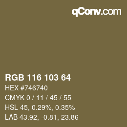 Color code: RGB 116 103 64 | qconv.com