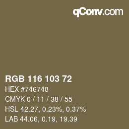 Color code: RGB 116 103 72 | qconv.com