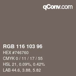 Color code: RGB 116 103 96 | qconv.com