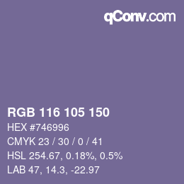 颜色代码: RGB 116 105 150 | qconv.com