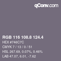 カラーコード: RGB 116 108.8 124.4 | qconv.com