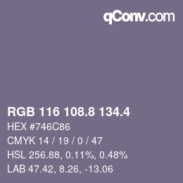 カラーコード: RGB 116 108.8 134.4 | qconv.com