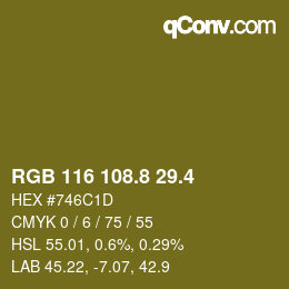 カラーコード: RGB 116 108.8 29.4 | qconv.com