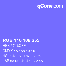 Farbcode: RGB 116 108 255 | qconv.com