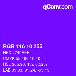 颜色代码: RGB 116 10 255 | qconv.com