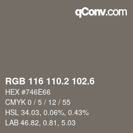 カラーコード: RGB 116 110.2 102.6 | qconv.com
