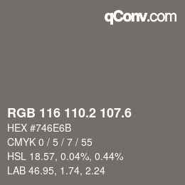 カラーコード: RGB 116 110.2 107.6 | qconv.com