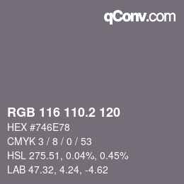 カラーコード: RGB 116 110.2 120 | qconv.com