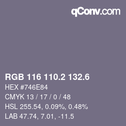 カラーコード: RGB 116 110.2 132.6 | qconv.com