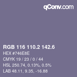 カラーコード: RGB 116 110.2 142.6 | qconv.com