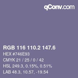 カラーコード: RGB 116 110.2 147.6 | qconv.com