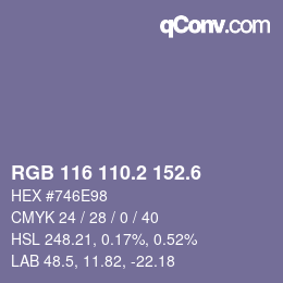 カラーコード: RGB 116 110.2 152.6 | qconv.com