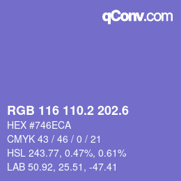 カラーコード: RGB 116 110.2 202.6 | qconv.com