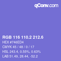 カラーコード: RGB 116 110.2 212.6 | qconv.com