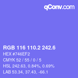 カラーコード: RGB 116 110.2 242.6 | qconv.com