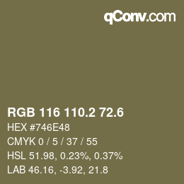 カラーコード: RGB 116 110.2 72.6 | qconv.com