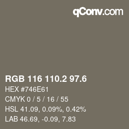 カラーコード: RGB 116 110.2 97.6 | qconv.com