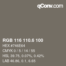 カラーコード: RGB 116 110.6 100 | qconv.com