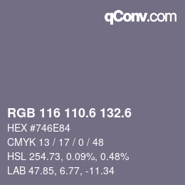 カラーコード: RGB 116 110.6 132.6 | qconv.com