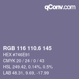 カラーコード: RGB 116 110.6 145 | qconv.com