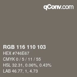 Color code: RGB 116 110 103 | qconv.com