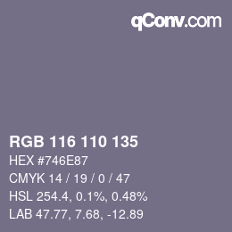 Código de color: RGB 116 110 135 | qconv.com