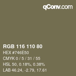 Código de color: RGB 116 110 80 | qconv.com