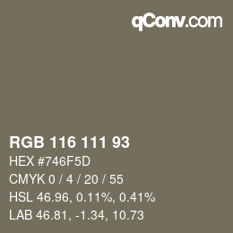 Código de color: RGB 116 111 93 | qconv.com