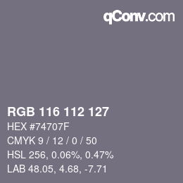 Code couleur: RGB 116 112 127 | qconv.com