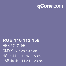Color code: RGB 116 113 158 | qconv.com