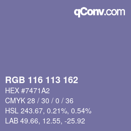 Color code: RGB 116 113 162 | qconv.com