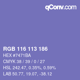 Color code: RGB 116 113 186 | qconv.com