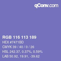 Color code: RGB 116 113 189 | qconv.com
