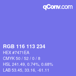 Color code: RGB 116 113 234 | qconv.com