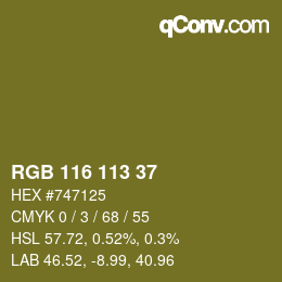 Color code: RGB 116 113 37 | qconv.com