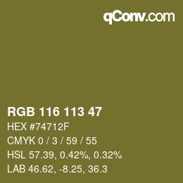 Color code: RGB 116 113 47 | qconv.com