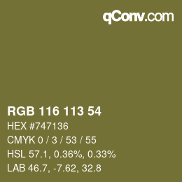 Color code: RGB 116 113 54 | qconv.com