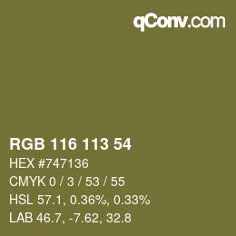 Color code: RGB 116 113 54 | qconv.com