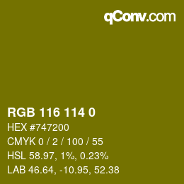 Color code: RGB 116 114 0 | qconv.com