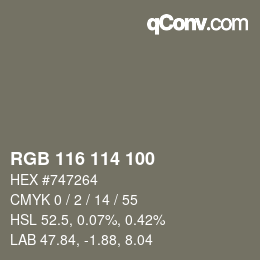 Code couleur: RGB 116 114 100 | qconv.com