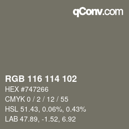 カラーコード: RGB 116 114 102 | qconv.com