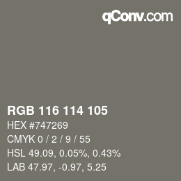 Color code: RGB 116 114 105 | qconv.com