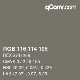 Color code: RGB 116 114 105 | qconv.com