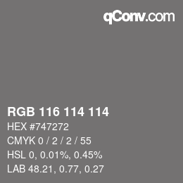 颜色代码: RGB 116 114 114 | qconv.com